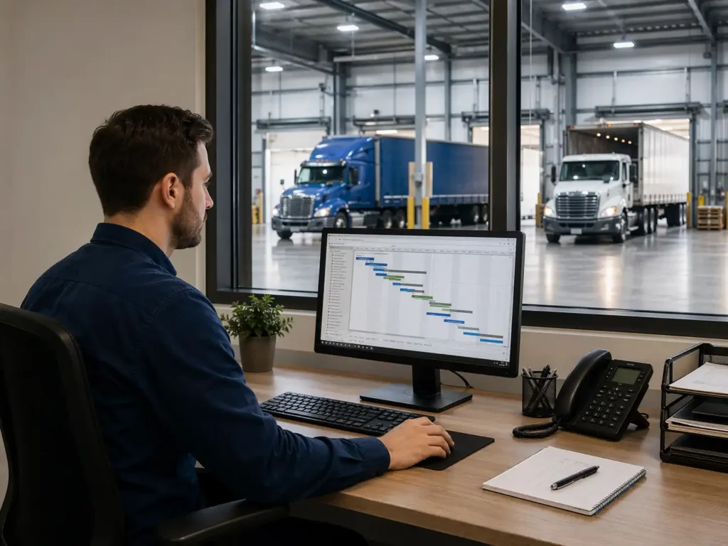 Delivery services coordination with freight trucks at a distribution facility serving Chicago