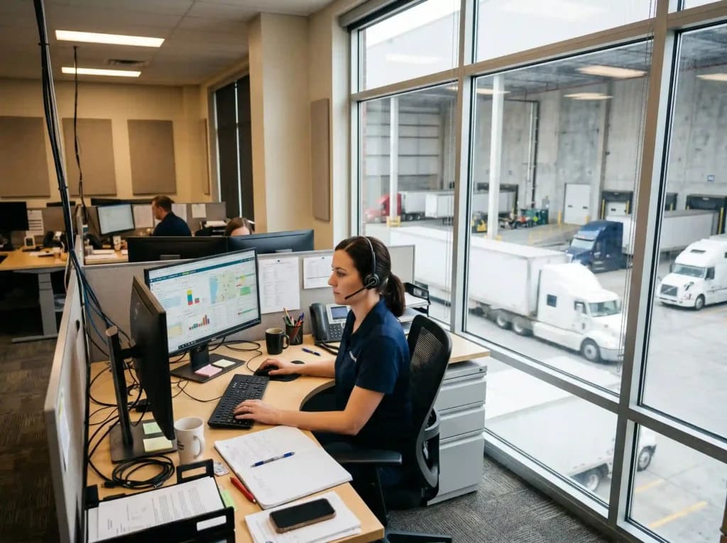 Delivery services coordination with freight trucks at a distribution facility serving Denver
