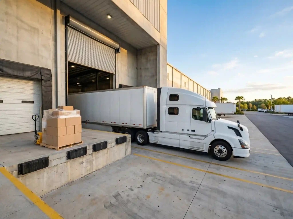 FTL and LTL freight truck at a Tampa FL dock facility